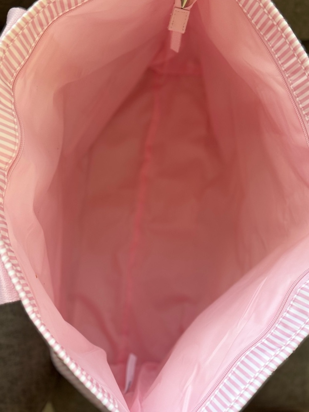 NWT PINK Victoria's Secret Pale Pink Striped Shine Tote Bag w/ Rhinestone Logos - Picture 2 of 4